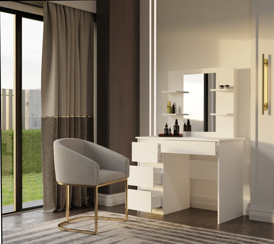 Toaletka MARINA 4P LUSTRO MIJAS LEWE 4 Szuflady 4 Półki BIAŁA Do Sypialni