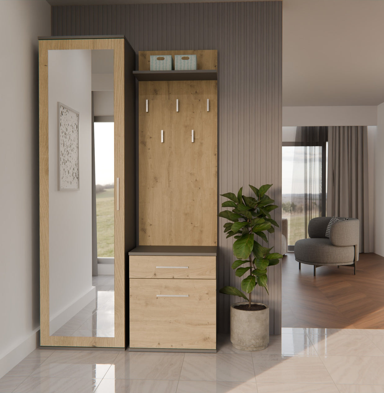 GARDEROBA DUO ANTRACYT DĄB ARTISAN