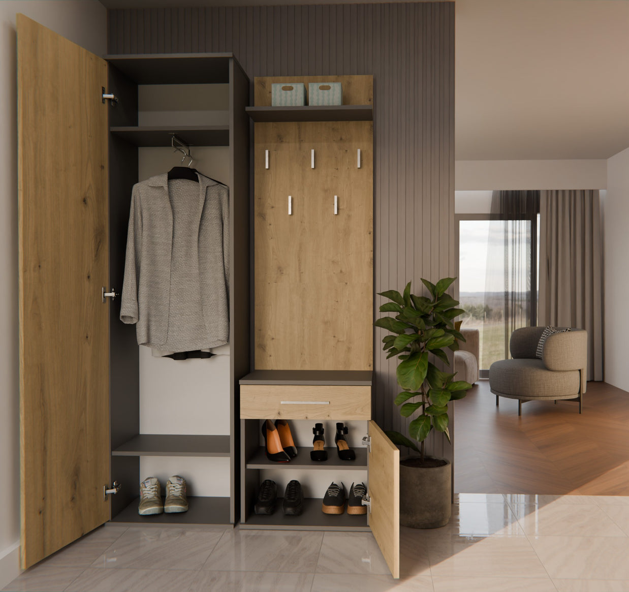 GARDEROBA DUO ANTRACYT DĄB ARTISAN