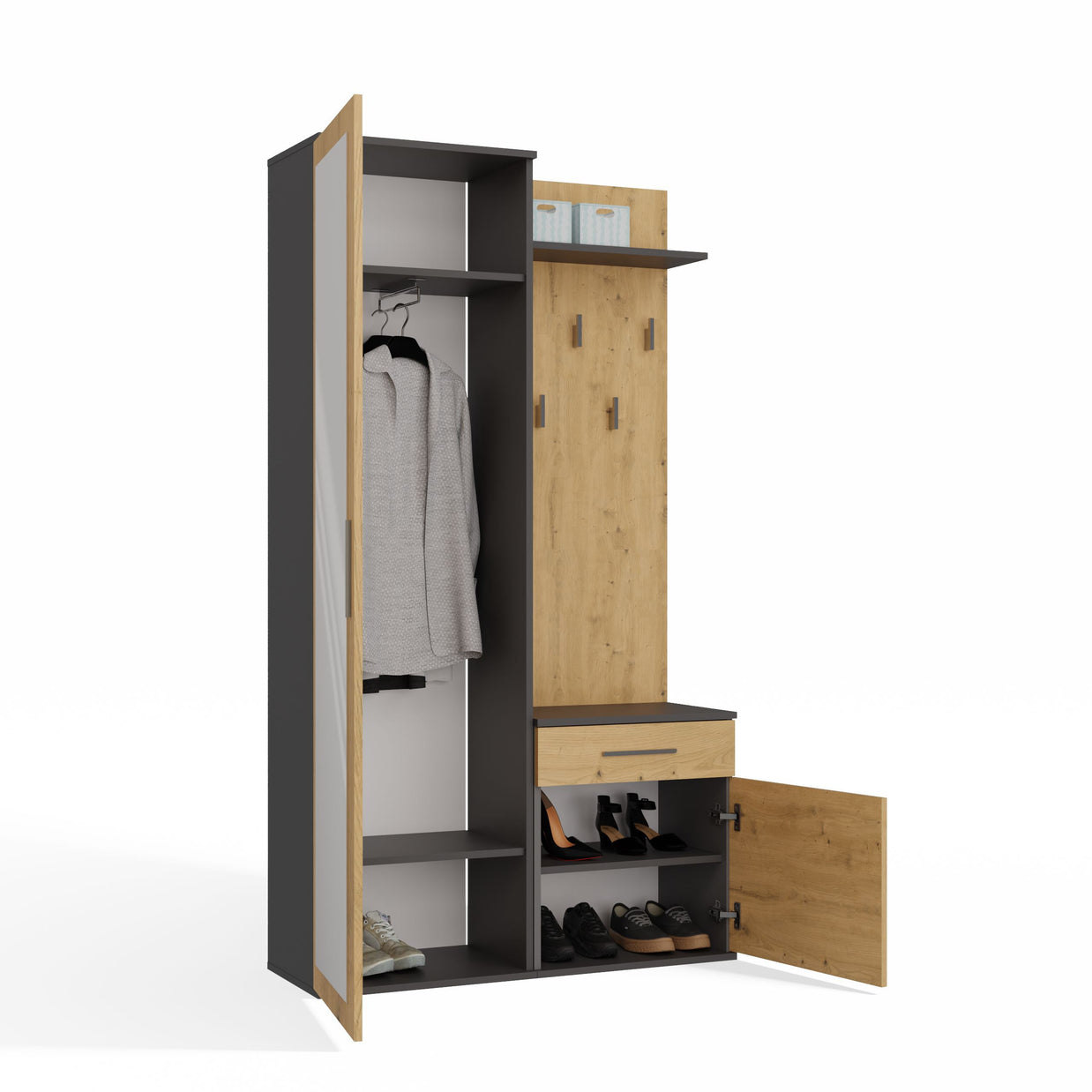 GARDEROBA DUO ANTRACYT DĄB ARTISAN