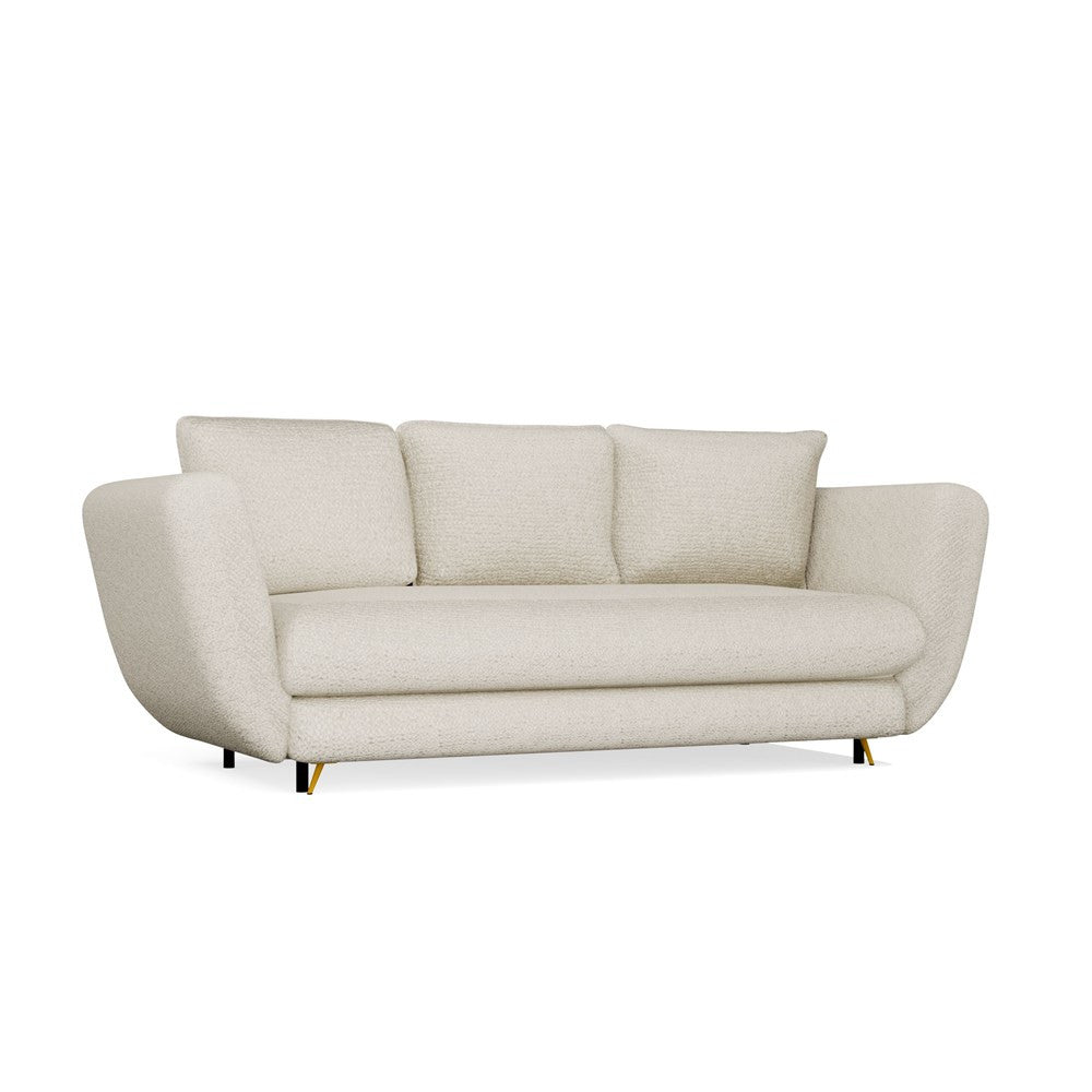 SOFA SARIS 3-OSOBOWA Z FUNKCJĄ SPANIA BEŻOWA NOGA ZŁOTA DO SALONU DO POKOJU