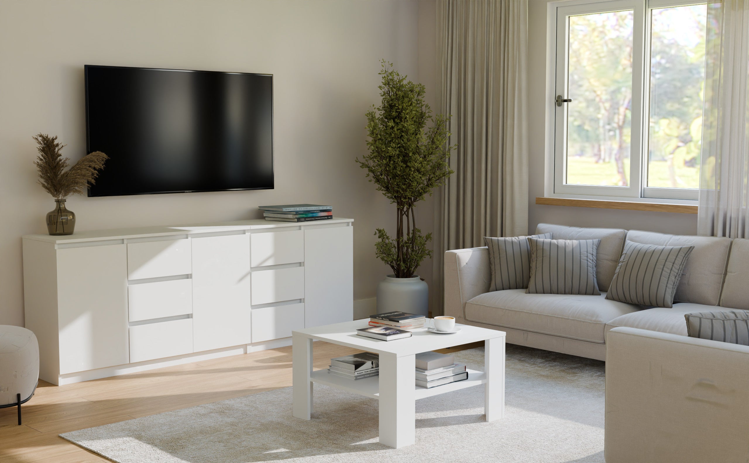 ZESTAW KOMODA COSTA 6 SZUFLAD 3 DRZWI SZAFKA BIEL