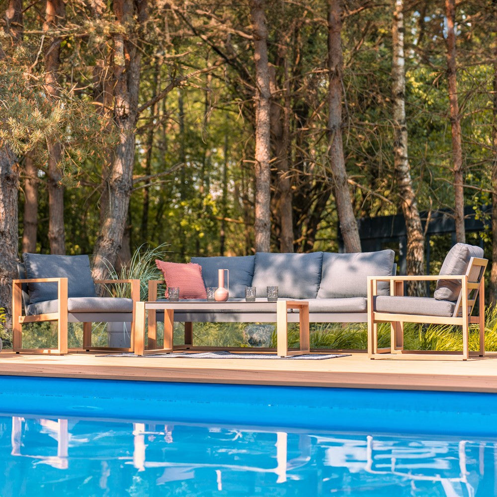 Zestaw Mebli Ogrodowych Jadalnianych DUISBURG Sofa Fotel Stolik ANTRACYT / BRĄZOWY