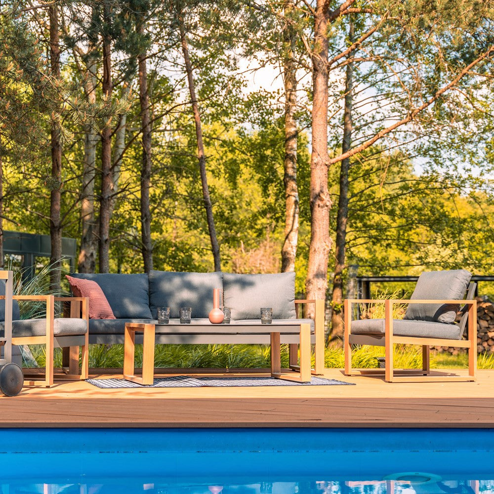 Zestaw Mebli Ogrodowych Jadalnianych DUISBURG Sofa Fotel Stolik ANTRACYT / BRĄZOWY