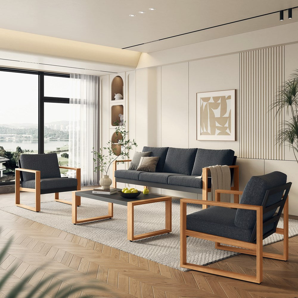 Zestaw Mebli Ogrodowych Jadalnianych DUISBURG Sofa Fotel Stolik ANTRACYT / BRĄZOWY