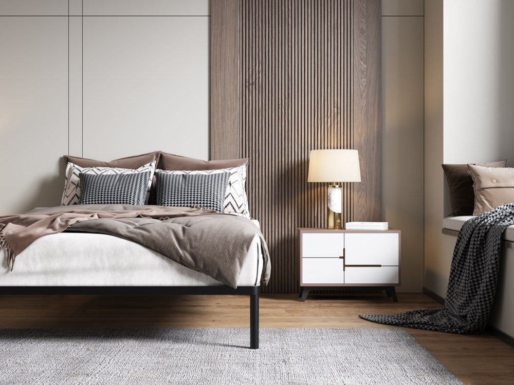Stelaż Łóżka BED ALU 140x200 Metalowy Drewniane Listwy Nowoczesny CZARNY