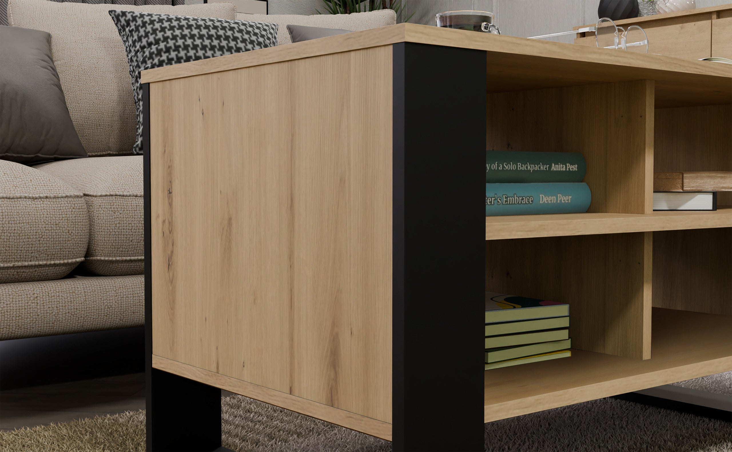 STOLIK KAWOWY ŁAWA MODERN 4P DĄB ARTISAN CZERŃ