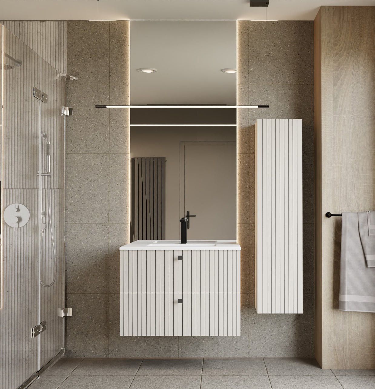 SZAFKA POD UMYWALKĘ TIGO 80 2S KASZMIR RYFLOWANY FRONT + UMYWALKA