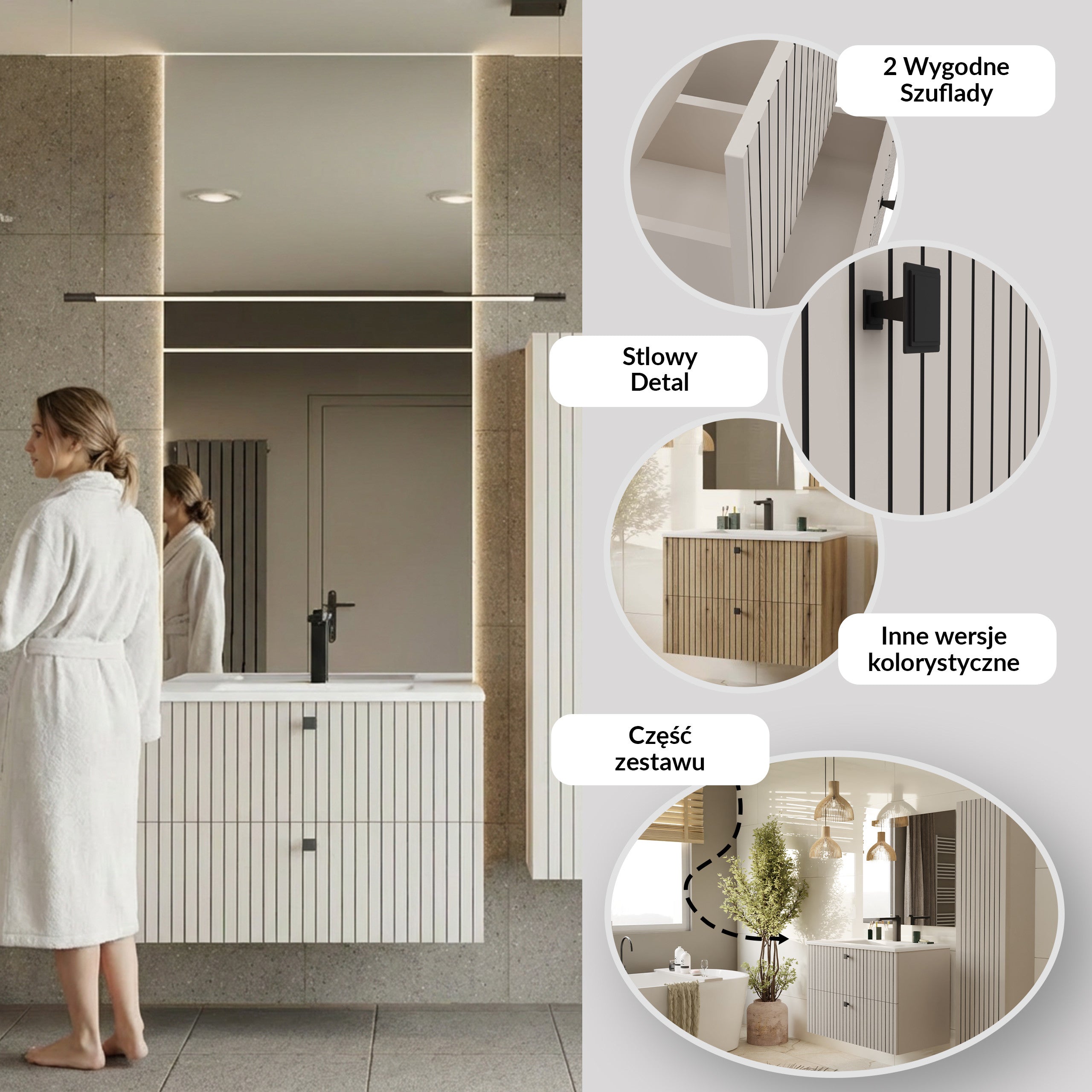 SZAFKA POD UMYWALKĘ TIGO 80 2S KASZMIR RYFLOWANY FRONT + UMYWALKA