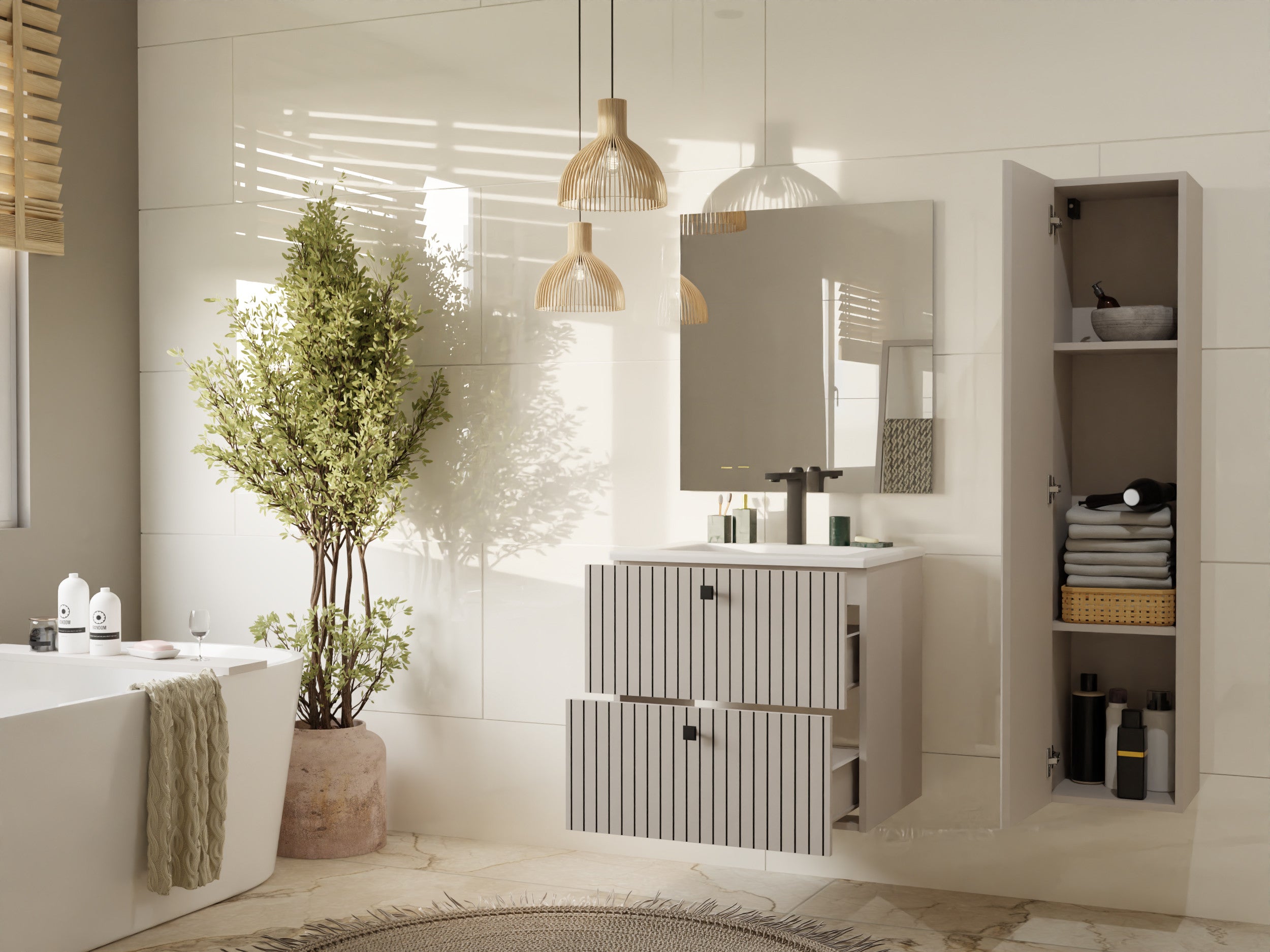 SZAFKA POD UMYWALKĘ TIGO 60 2S KASZMIR RYFLOWANY FRONT