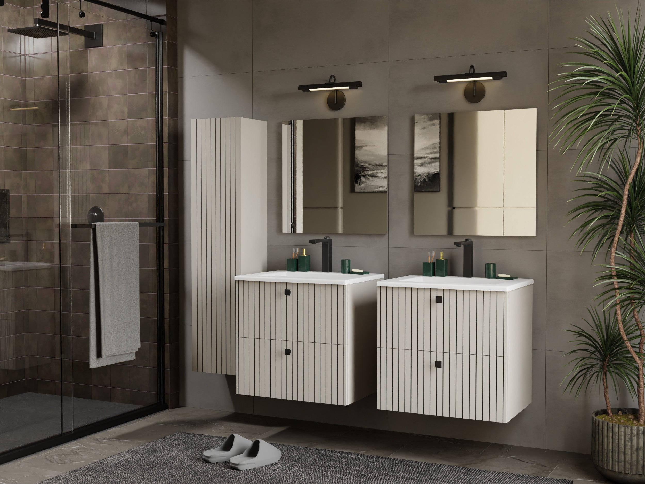 SZAFKA POD UMYWALKĘ TIGO 60 2S KASZMIR RYFLOWANY FRONT + UMYWALKA