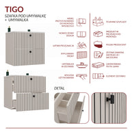SZAFKA POD UMYWALKĘ TIGO 60 2S KASZMIR RYFLOWANY FRONT + UMYWALKA