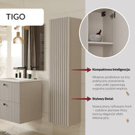 SZAFKA ŁAZIENKOWA WISZĄCA TIGO 1D REGAŁ KASZMIR RYFLOWANY FRONT