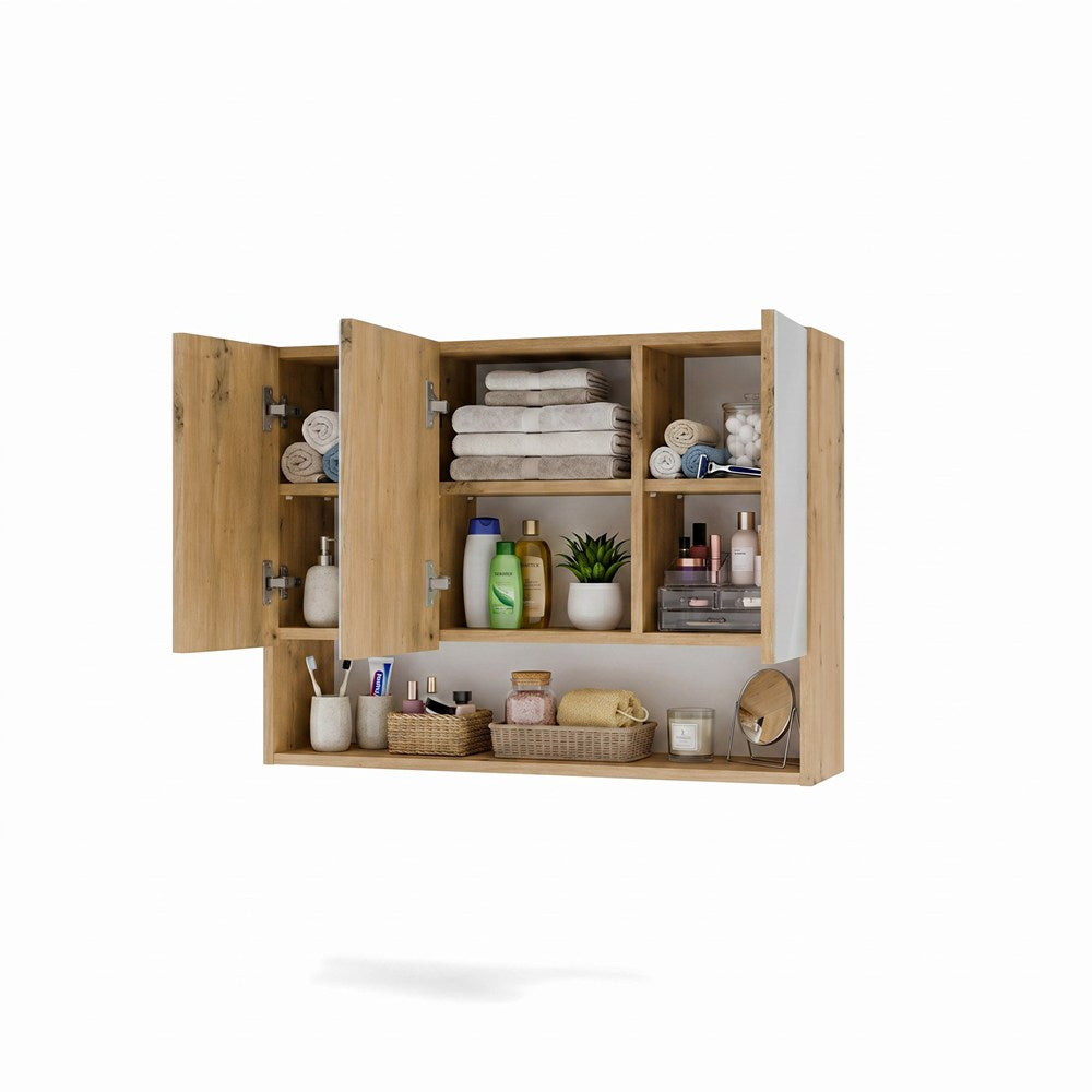 Szafka Łazienkowa Wisząca POLA 3DL/P DĄB ARTISAN 80 Cm 3 Lustra z Półką