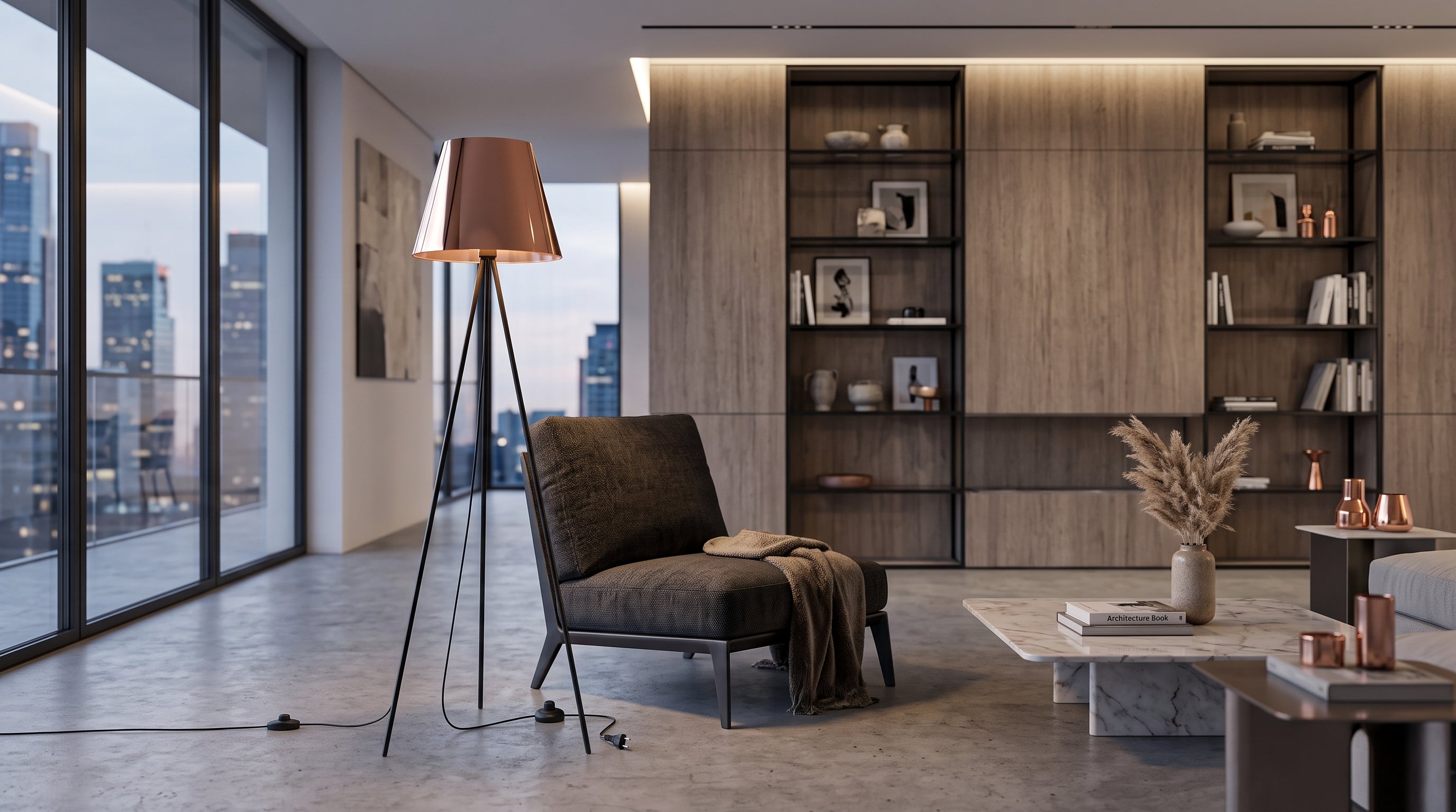 LAMPA PODŁOGOWA PLATINO 1X40W E27 - ABAŻUR MIEDZIANY