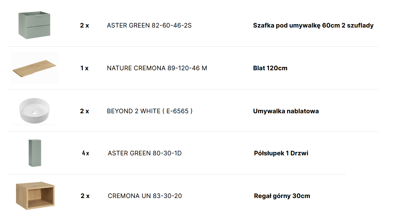 ZESTAW MEBLI ŁAZIENKOWYCH ASTER GREEN
