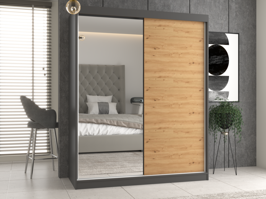 Szafa Iga 160 A/B ANTRACYT ARTISAN 1x Lustro Do Sypialni Przedpokoju