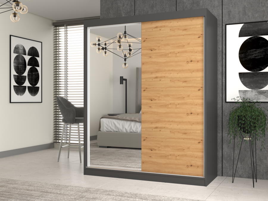 Szafa Iga 160 A/B ANTRACYT ARTISAN 1x Lustro Do Sypialni Przedpokoju