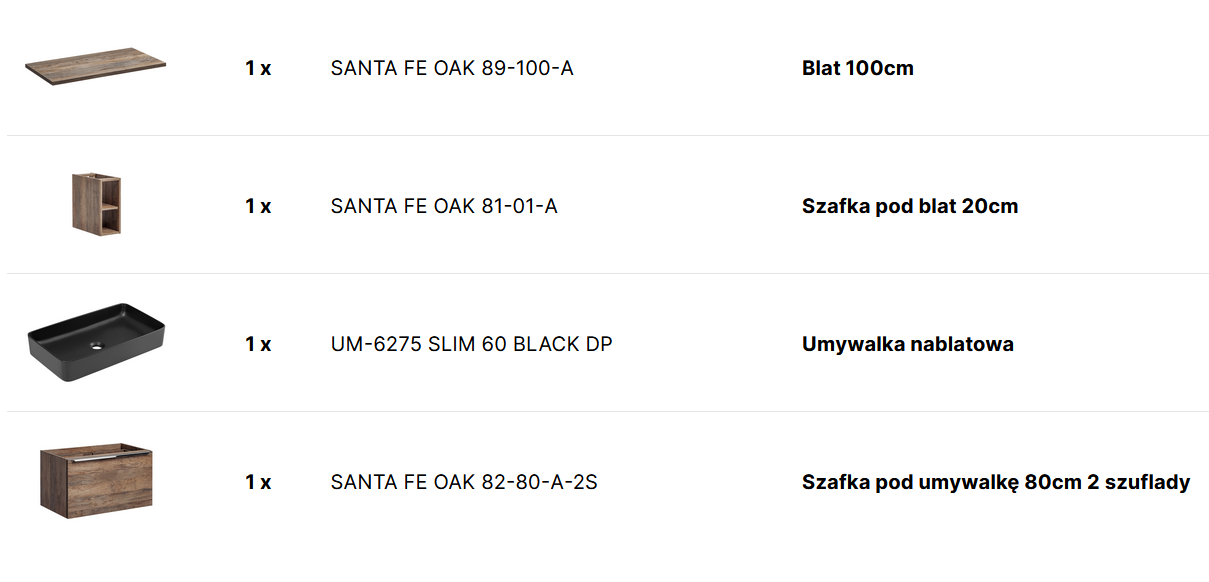 ZESTAW MEBLI ŁAZIENKOWYCH SANTA FE - 100 cm