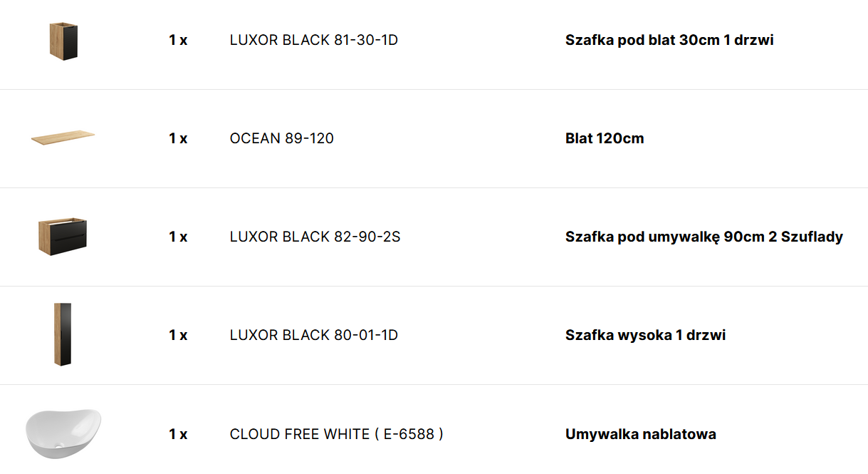 ZESTAW MEBLI ŁAZIENKOWYCH LUXOR BLACK - 120 cm
