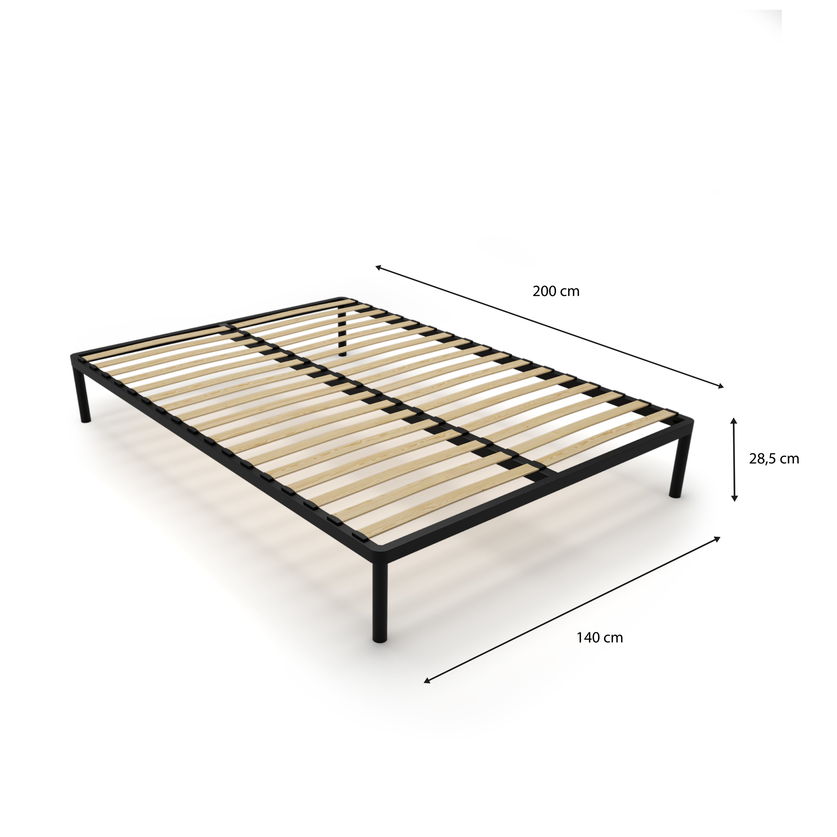 Stelaż Łóżka BED ALU 140x200 Metalowy Drewniane Listwy Nowoczesny CZARNY