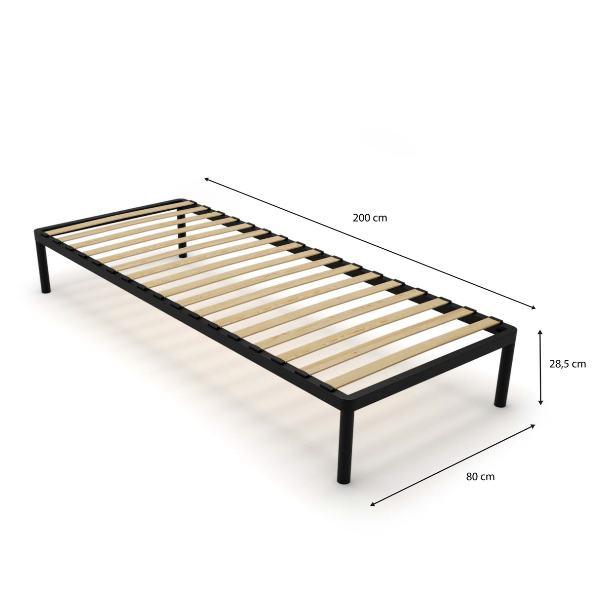 Stelaż Łóżka BED ALU 80x200 Metalowy Drewniane Listwy Nowoczesny CZARNY