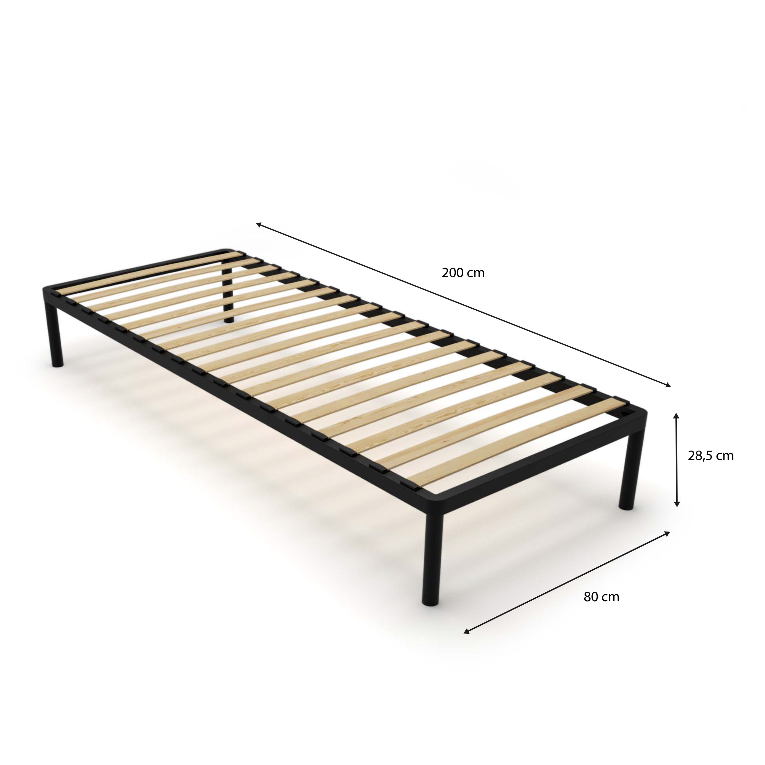 Stelaż Łóżka BED ALU 80x200 Metalowy Drewniane Listwy Nowoczesny CZARNY