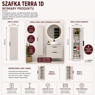Szafka Łazienkowa Wisząca TERRA 1D KASZMIR BEŻ Słupek 4 Półki Do Łazienki