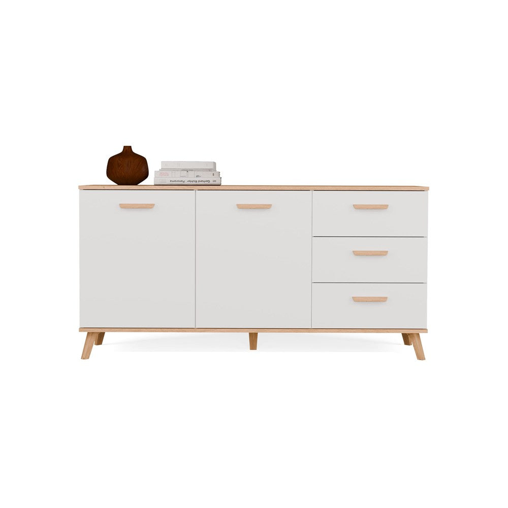 Komoda OLYMPO 2D3S BIAŁA DĄB ARTISAN Szafka 150 Cm 3 Szuflady 2 Drzwi