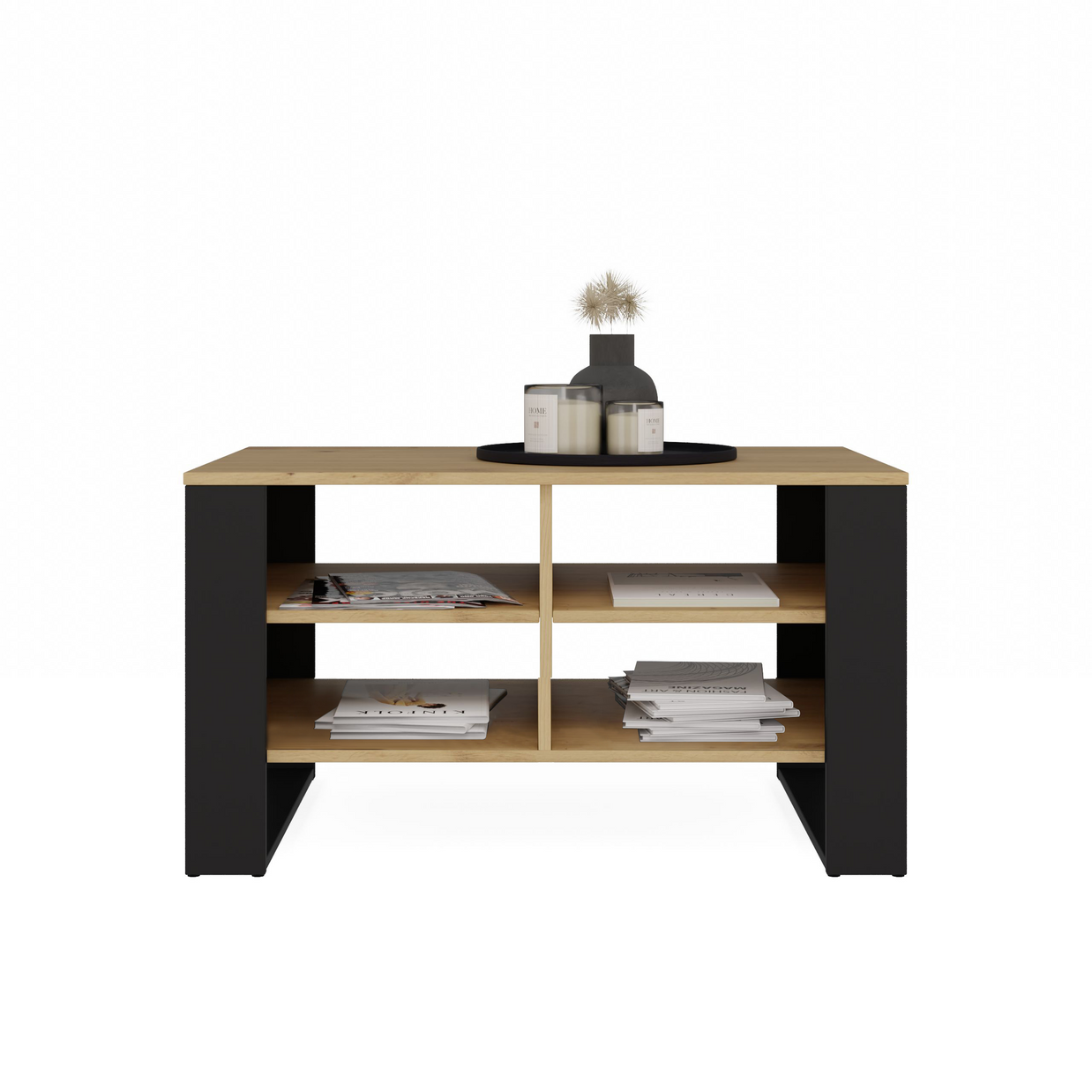 STOLIK KAWOWY ŁAWA MODERN 4P SLIM DĄB ARTISAN CZERŃ FREZY