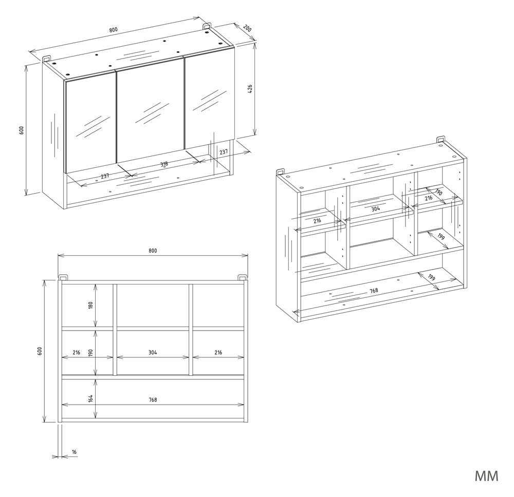 Szafka Łazienkowa Wisząca POLA 3DL/P BIAŁY 80 Cm 3 Lustra z Półką
