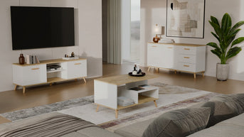 Szafka RTV OLYMPO 150 BIAŁA DĄB ARTISAN 150 CM Stolik Pod TV Telewizor