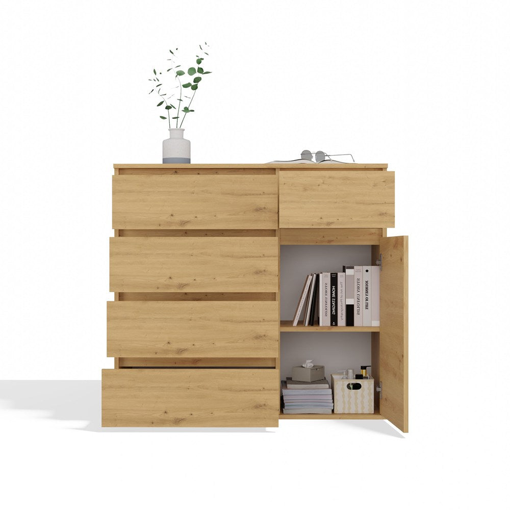KOMODA 1D5S Szafka 1 Drzwi 5 Szuflad Do Salonu Sypialni Pokoju DĄB ARTISAN