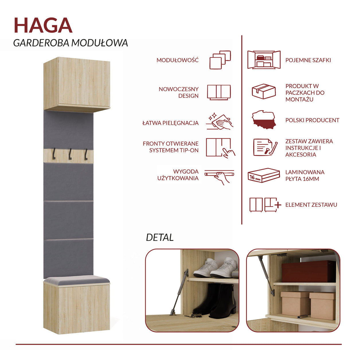 Garderoba Wieszak HAGA 1W DĄB SONOMA