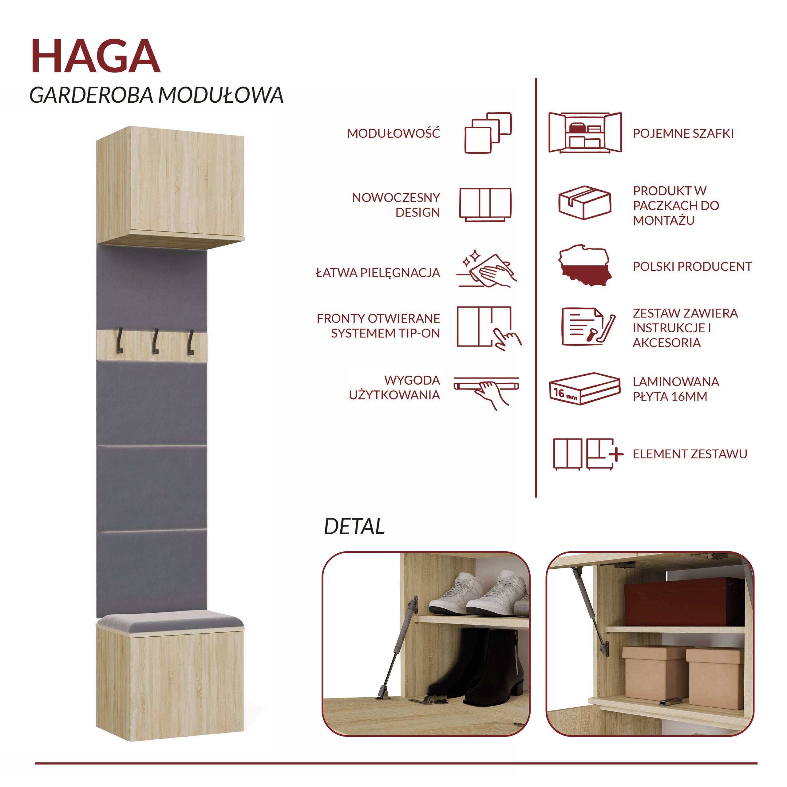Garderoba Wieszak HAGA 1W DĄB SONOMA
