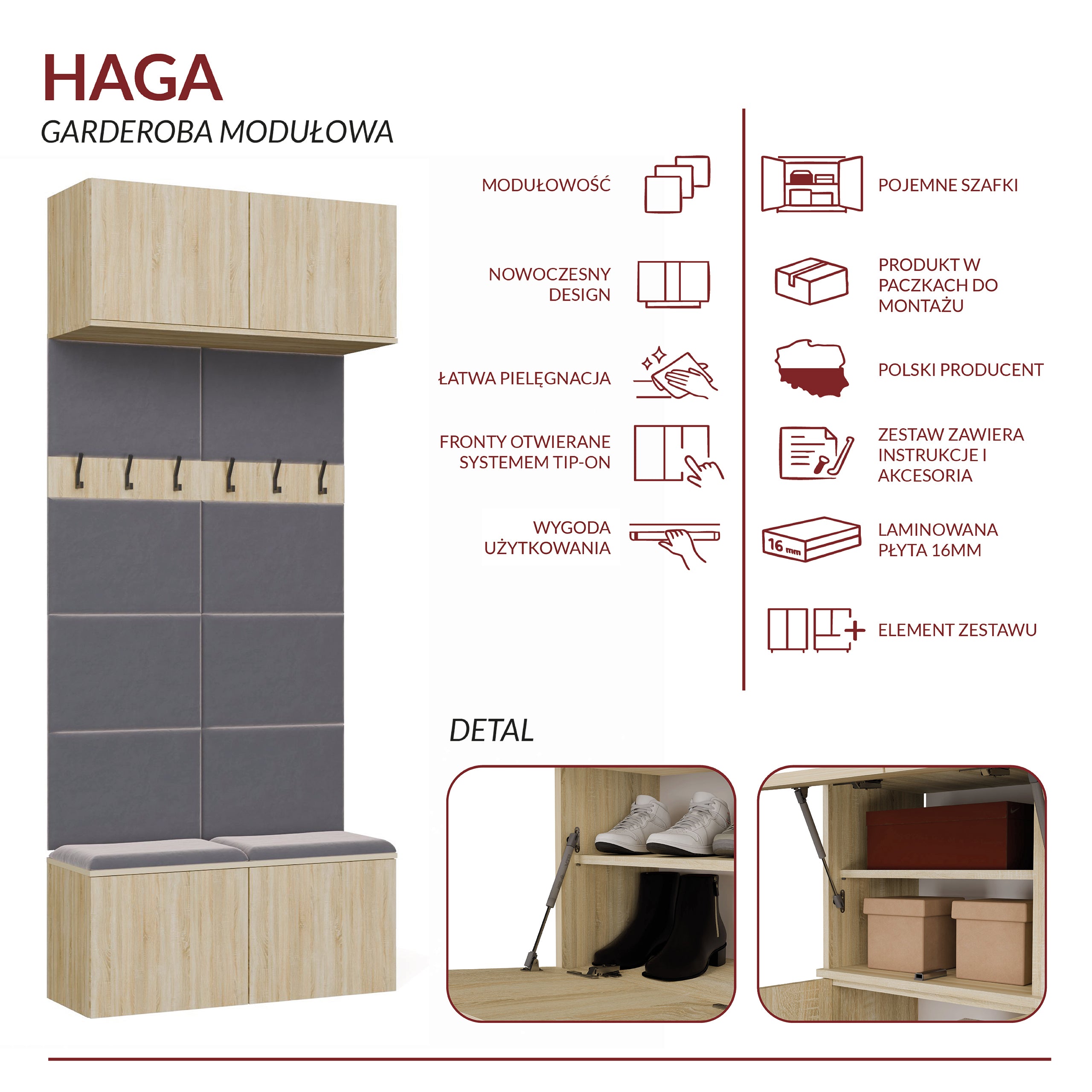 Garderoba Podwójny Wieszak HAGA II/2W DĄB SONOMA