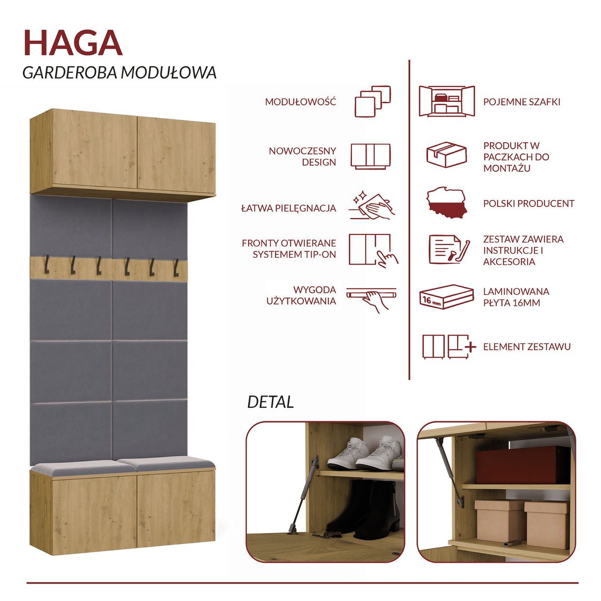 Garderoba Podwójny Wieszak HAGA II/2W DĄB ARTISAN