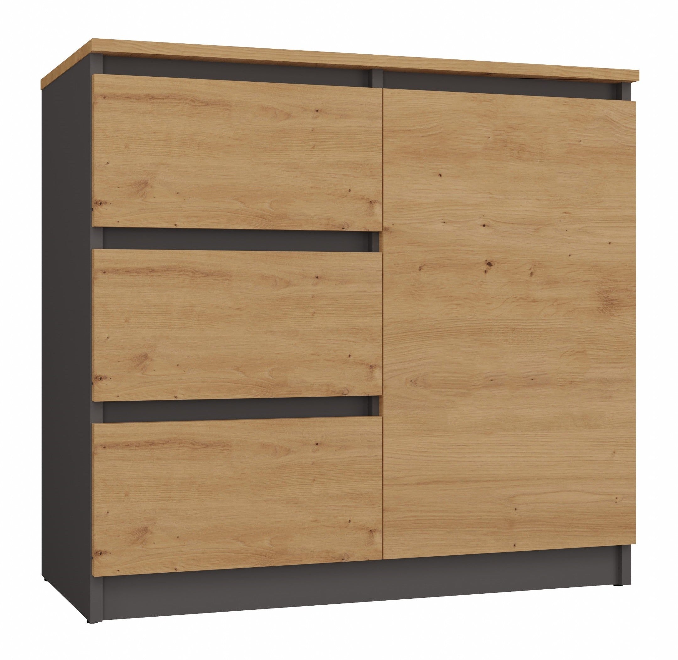 KOMODA 1D3S SZAFKA 1 DRZWI 3 SZUFLADY ANTRACYT DĄB ARTISAN