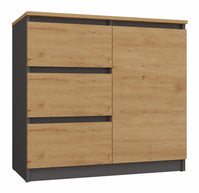 KOMODA 1D3S SZAFKA 1 DRZWI 3 SZUFLADY ANTRACYT DĄB ARTISAN