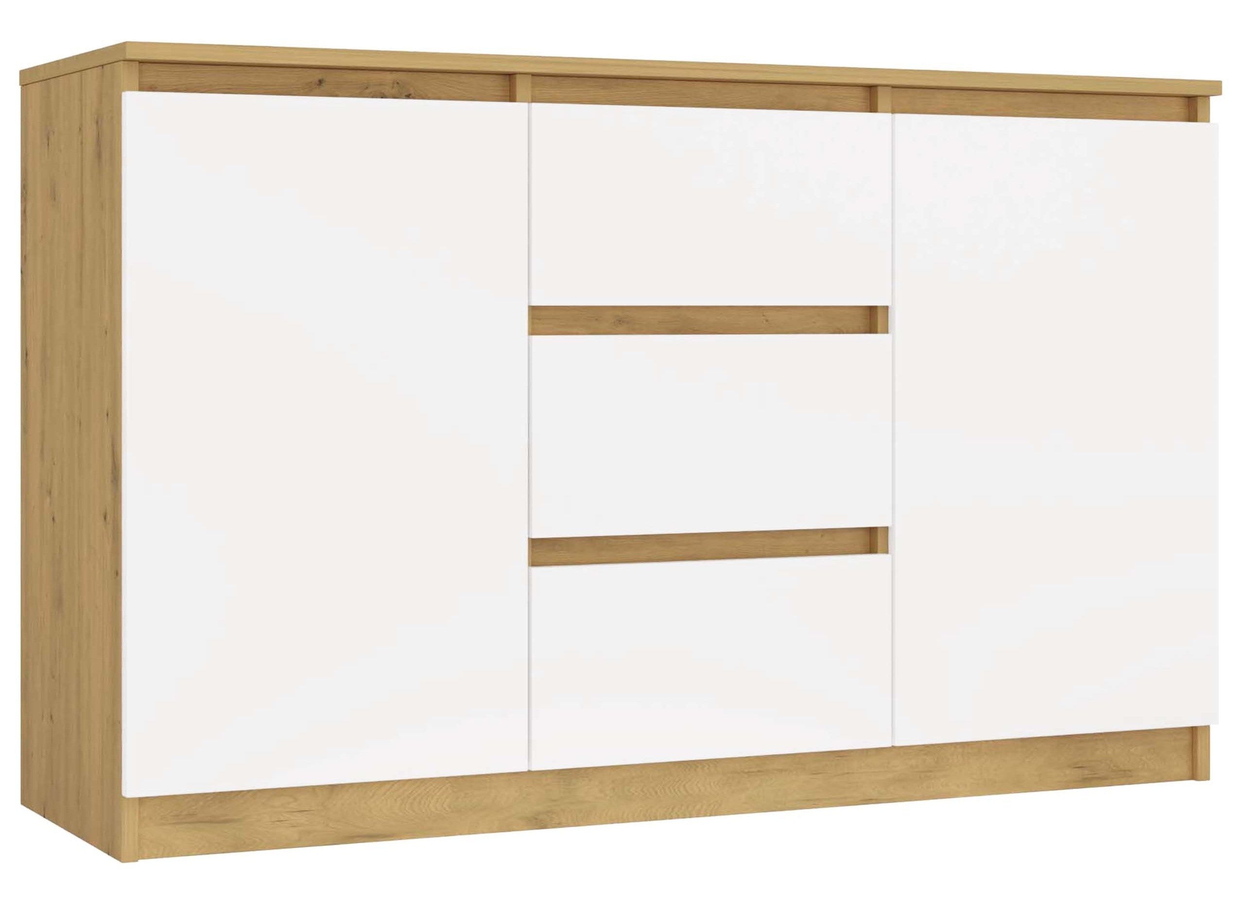 KOMODA 2D3S 120 DRZWI SZUFLADY DĄB ARTISAN BIAŁY