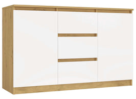 KOMODA 2D3S 120 DRZWI SZUFLADY DĄB ARTISAN BIAŁY