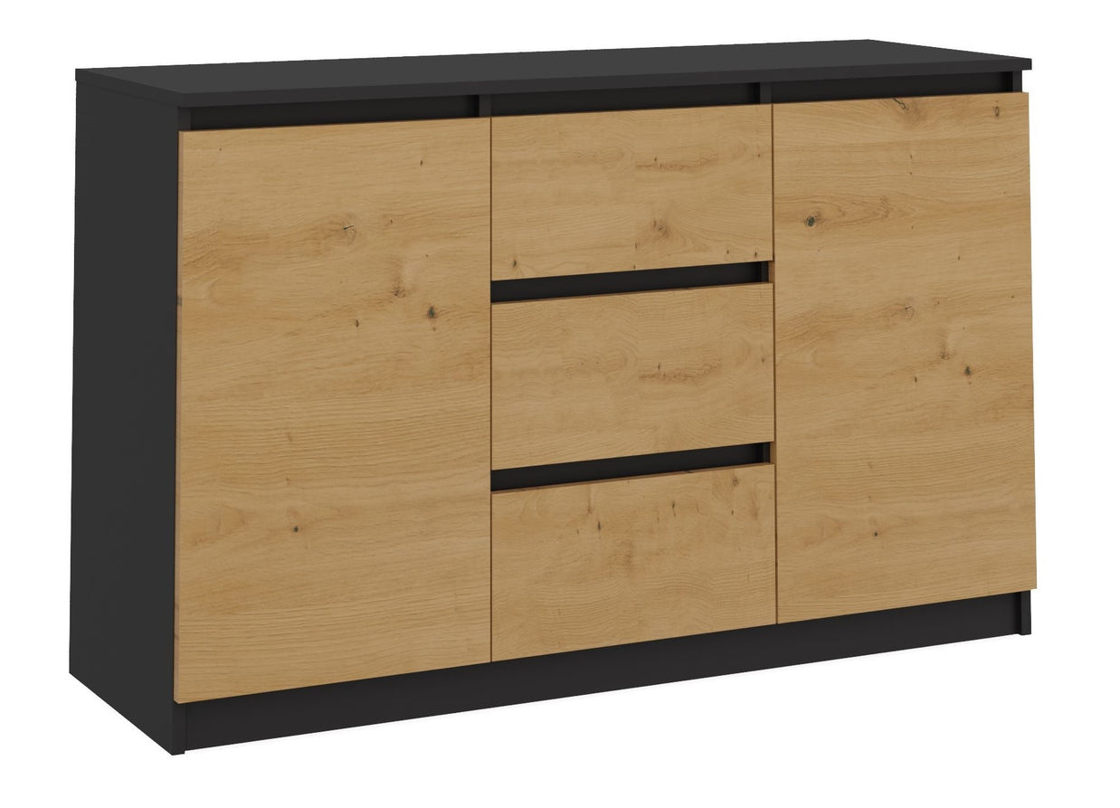 KOMODA 2D3S 120 DRZWI SZUFLADY ANTRACYT DĄB ARTISAN