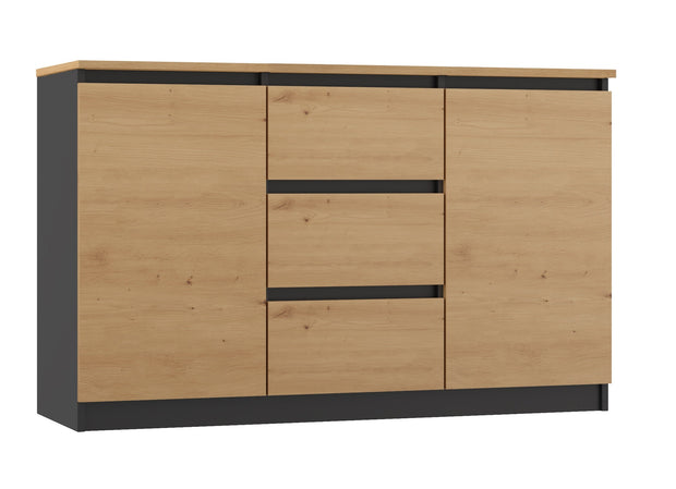 KOMODA 2D3S 120 DRZWI SZUFLADY ANTRACYT BLAT DĄB ARTISAN