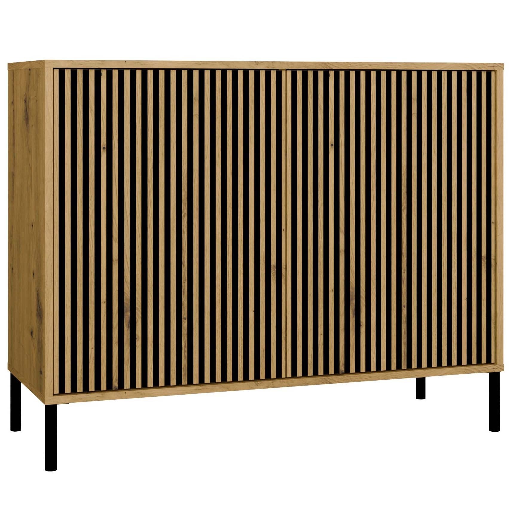 KOMODA KAMARO 2D SLIM DĄB ARTISAN LAMELE FRONT RYFLOWANY