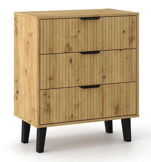 KOMODA SCANDI 3S SLIM 3 SZUFLADY RYFLOWANE FRONTY DĄB ARTISAN