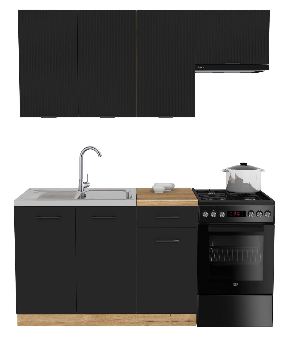 KUCHNIA VARIO 170CM RYFLOWANY CZARNY/CZARNY C10/BLAT EVOKE BEZ AGD