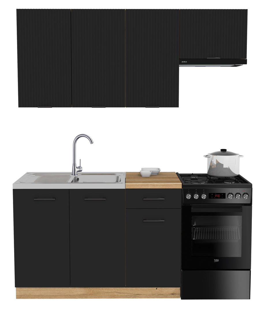 KUCHNIA VARIO 170CM RYFLOWANY CZARNY/CZARNY C10/BLAT EVOKE BEZ AGD
