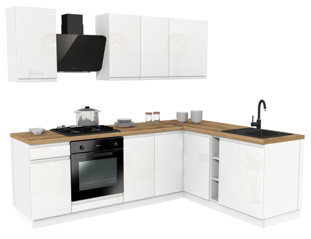KUCHNIA VARIO 240X180CM BIAŁY AKRYL POŁYSK/BIAŁY AKRYL POŁYSK C10/BLAT EVOKE BEZ AGD