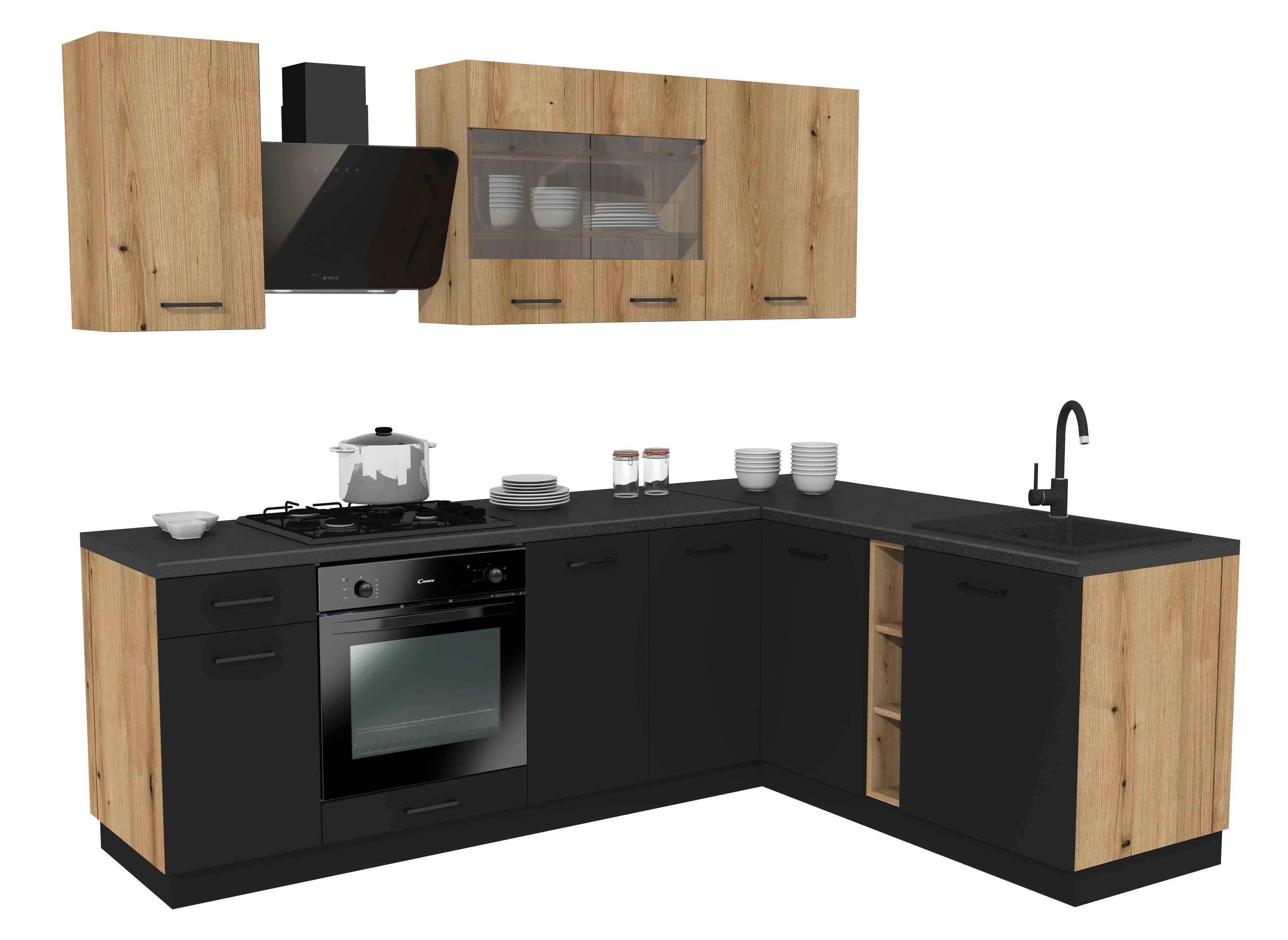 KUCHNIA VARIO 240X180CM EVOKE/CZARNY C10/BLAT DISTRICT BEZ AGD