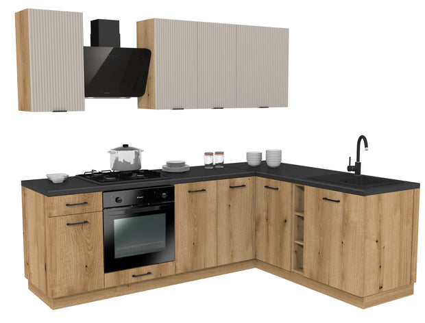 KUCHNIA VARIO 240X180CM RYFLOWANY KASZMIR/EVOKE C10/BLAT DISTRICT BEZ AGD